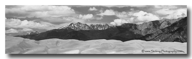 sand dunes Panorama1BW600DSs The Great Sand Dunes and Sangre de Cristo Mountains Canvas and Stock Image